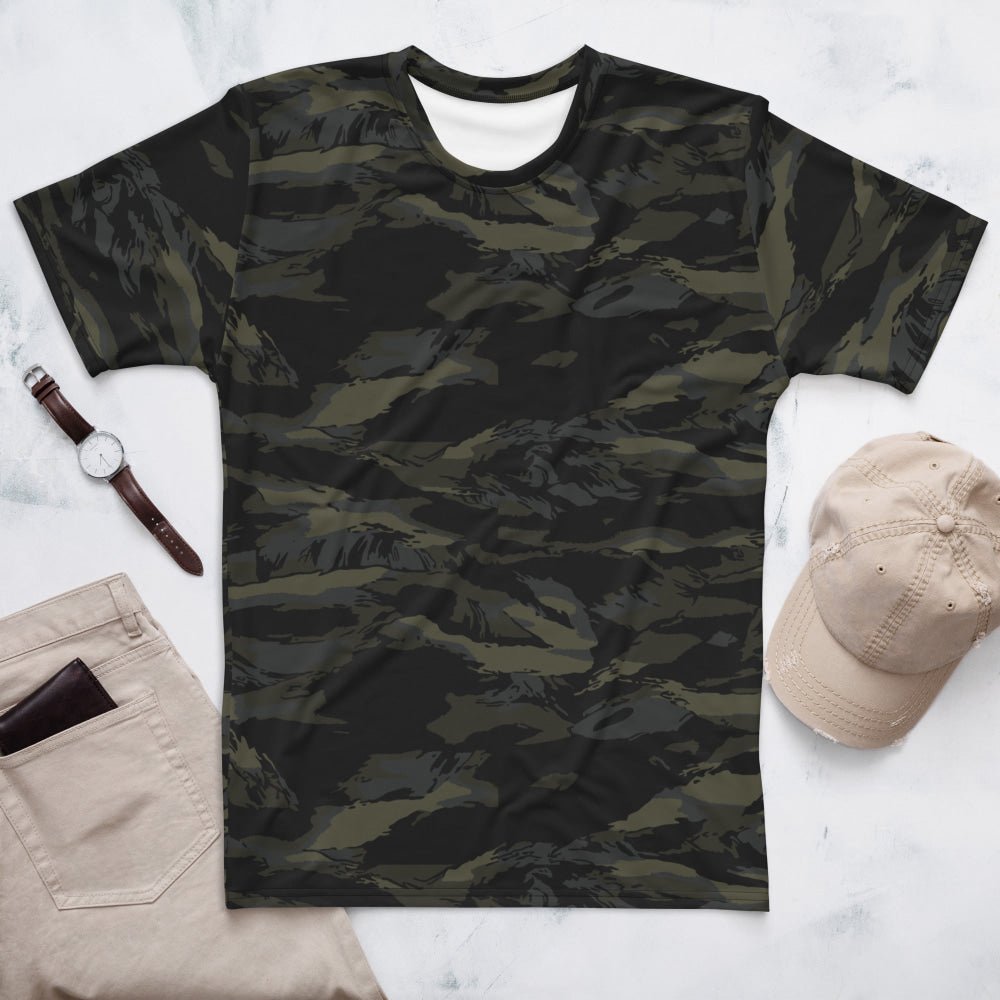 Multi-terrain Tiger Stripe Black CAMO Men’s t-shirt - XS - Mens T-Shirt