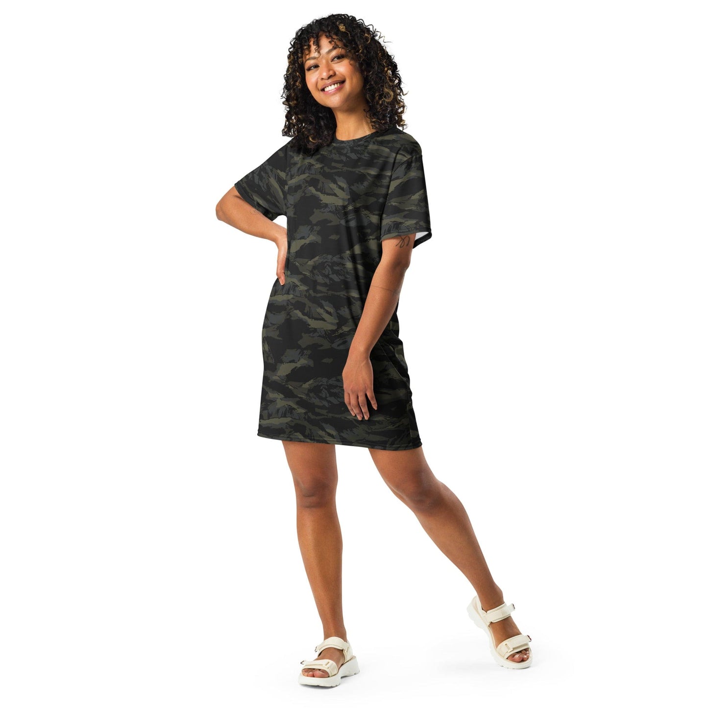 Multi-terrain Tiger Stripe Black CAMO T-shirt dress - Womens T-Shirt Dress