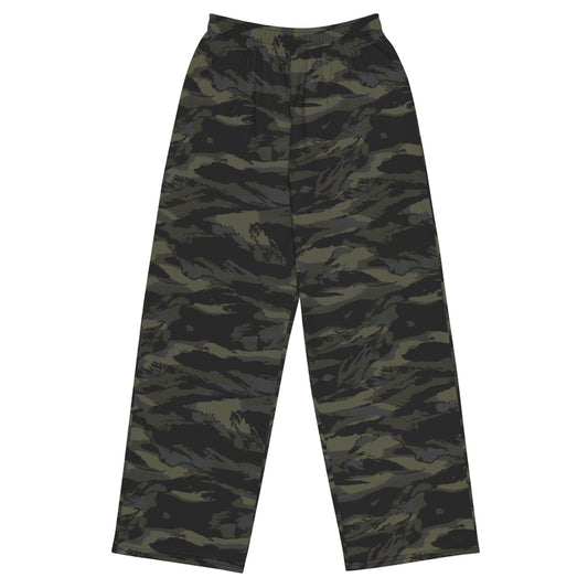 Multi-terrain Tiger Stripe Black CAMO unisex wide-leg pants - 2XS - Unisex Wide-Leg Pants