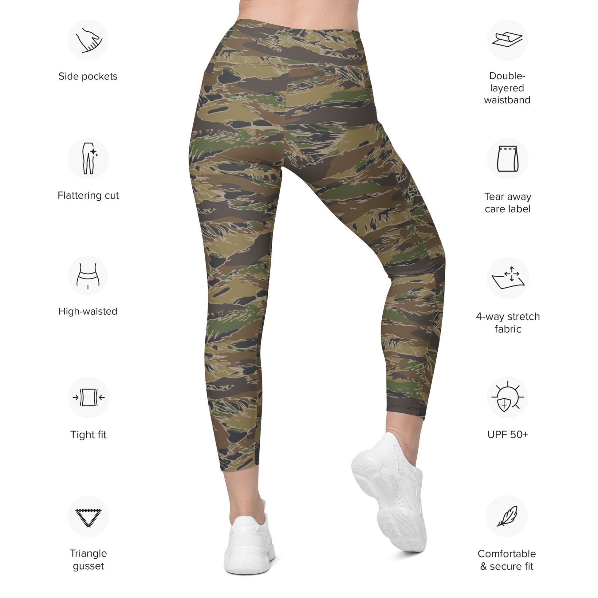 Multi-terrain Tiger Stripe CAMO Leggings with pockets - Womens With Pockets