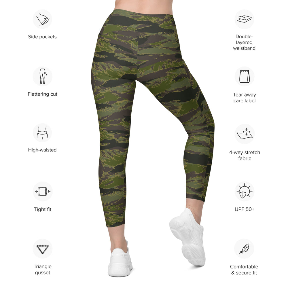 Multi-terrain Tiger Stripe Tropical CAMO Leggings with pockets - Womens With Pockets