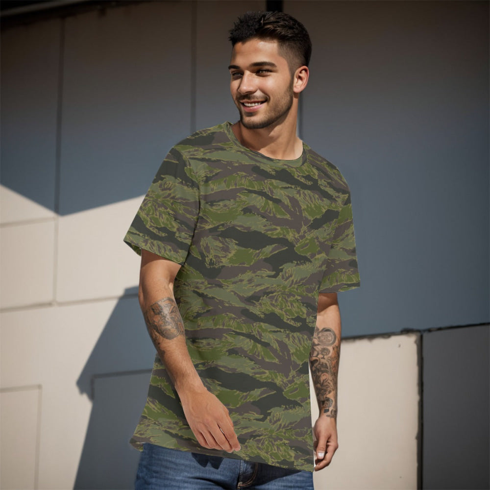 Multi-terrain Tiger Stripe Tropical CAMO Men’s 100% Cotton T-Shirt - Mens