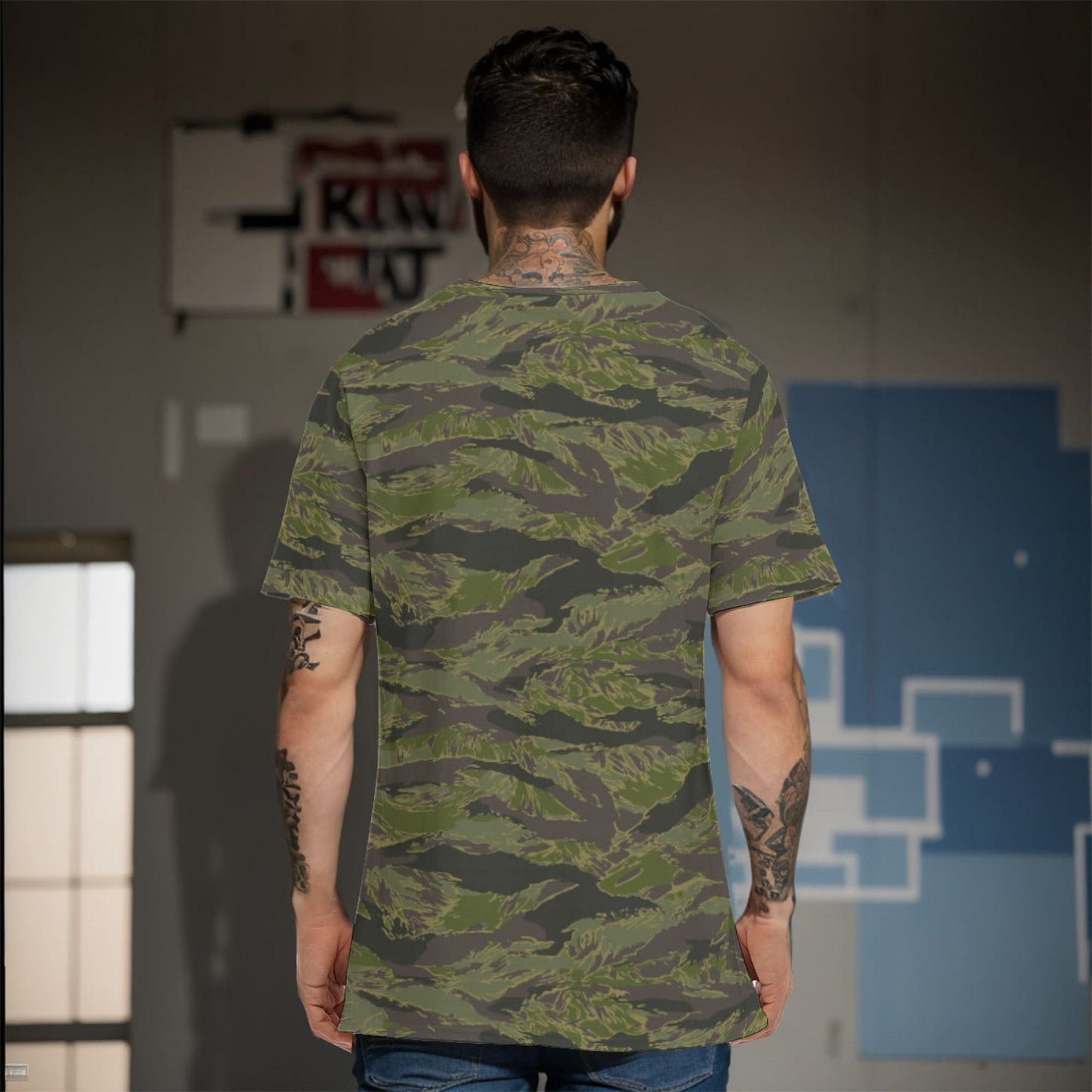 Multi-terrain Tiger Stripe Tropical CAMO Men’s 100% Cotton T-Shirt - Mens