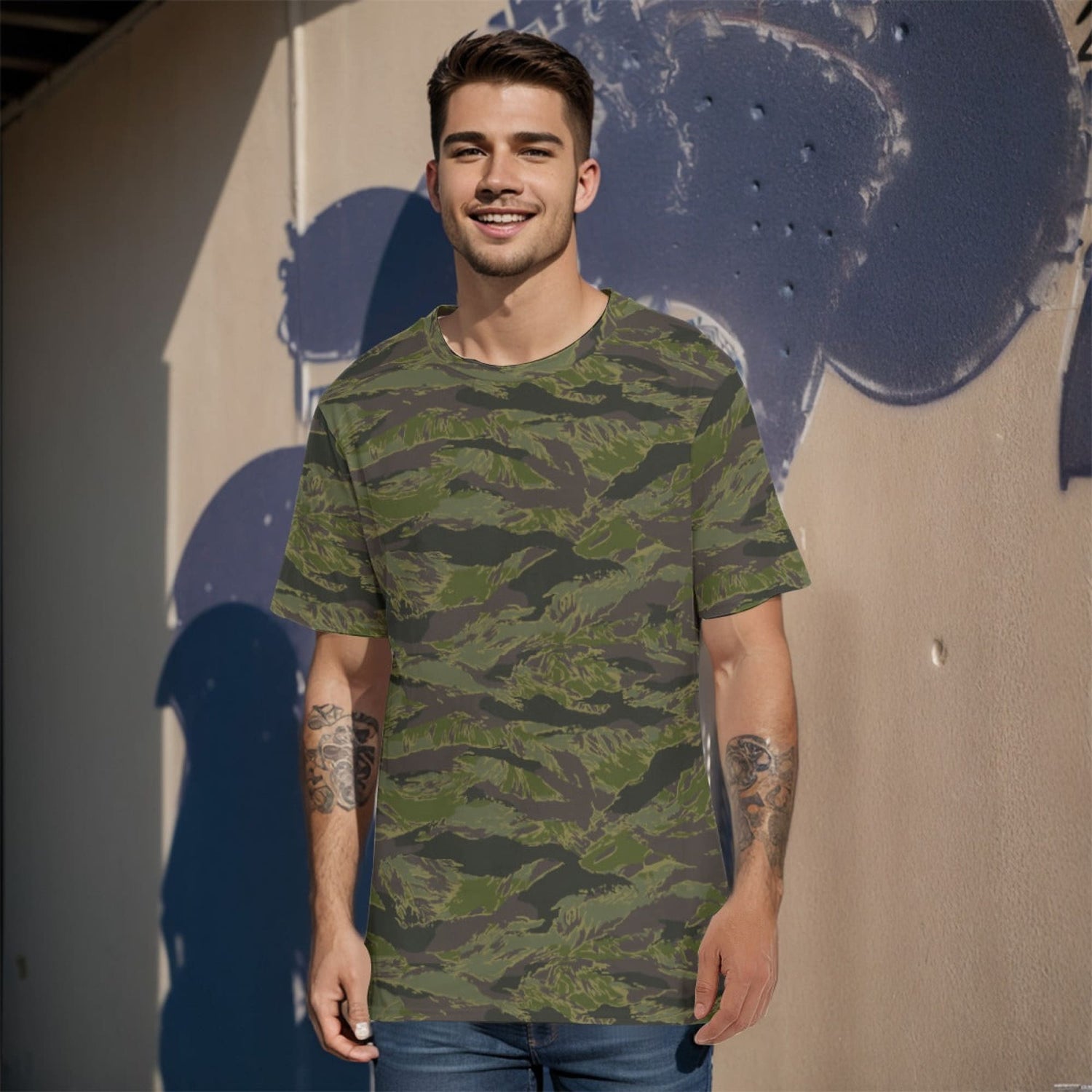 Multi-terrain Tiger Stripe Tropical CAMO Mens 100% Cotton T-Shirt - XS / White - T-Shirts