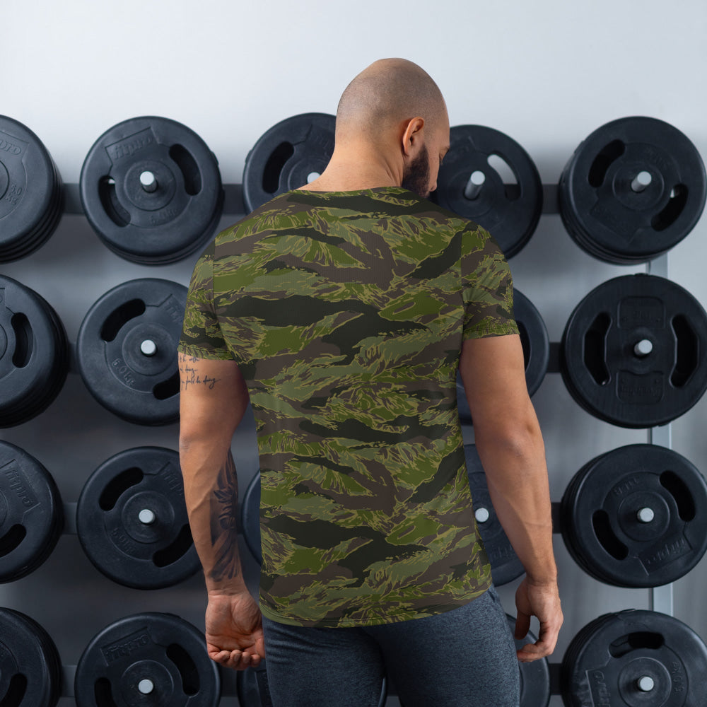 Multi-terrain Tiger Stripe Tropical CAMO Men’s Athletic T-shirt - Mens T-Shirt