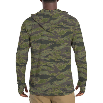 Multi-terrain Tiger Stripe Tropical CAMO Men’s Sunscreen Sports Hoodie With Thumb Holes - Mens