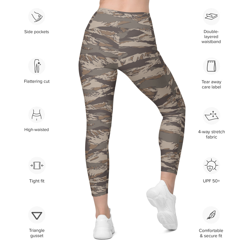 Multi-terrain Tiger Stripe Urban Rubble CAMO Leggings with pockets - Womens With Pockets