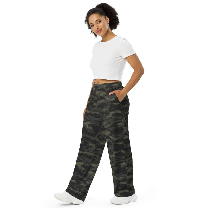 Multi CAMO Tiger Stripe Black unisex wide-leg pants