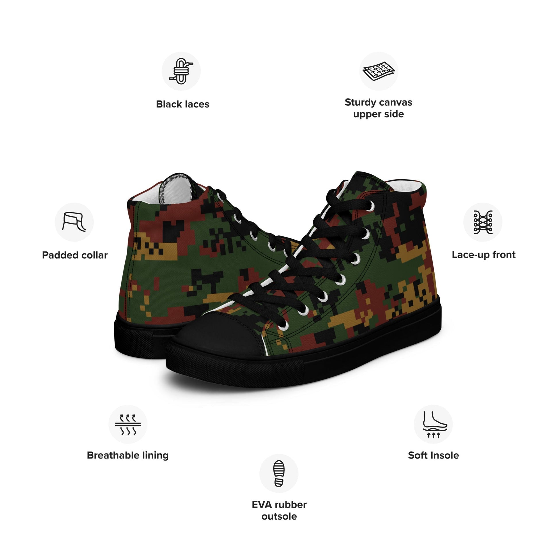 Myanmar Digital Tatmadaw CAMO Mens high top canvas shoes - High Top Canvas Shoes
