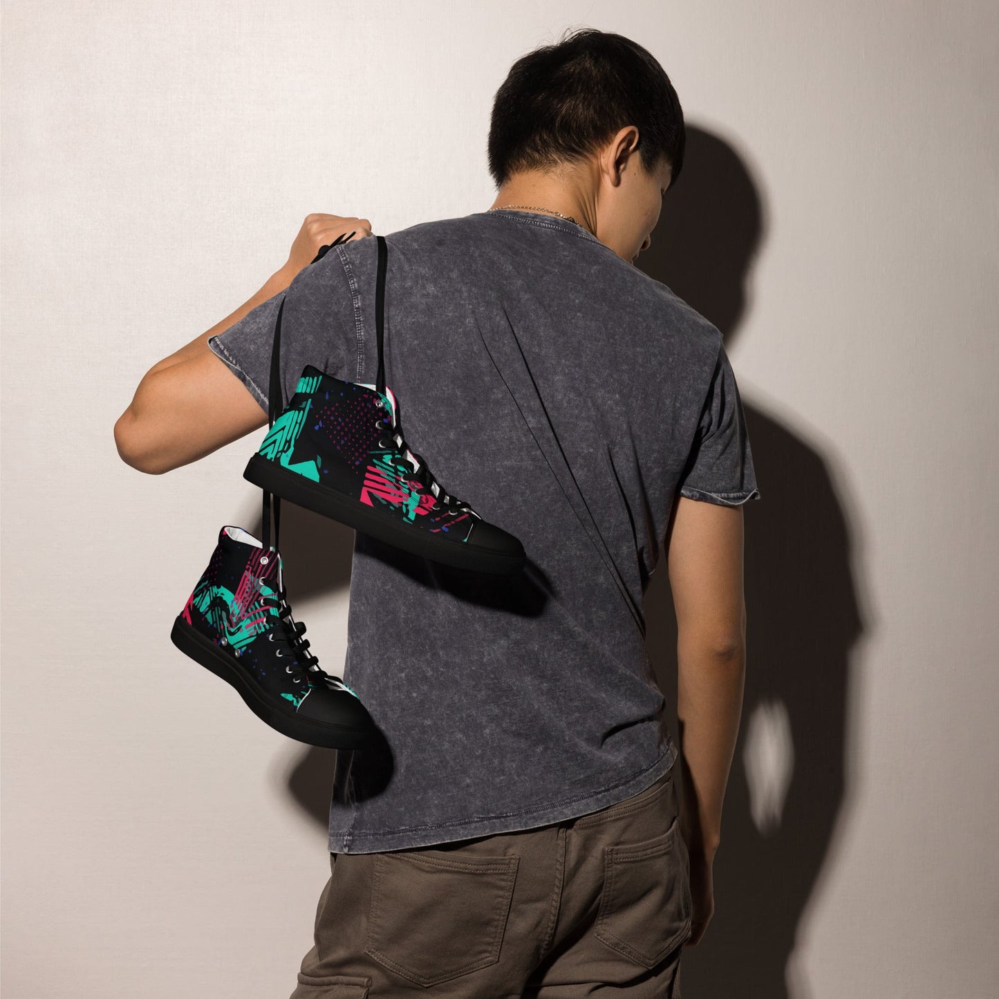 Neon Shatter CAMO Mens High-Top Canvas Shoes