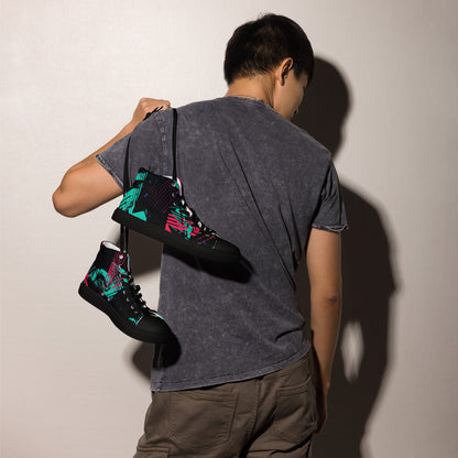Neon Shatter CAMO Mens High-Top Canvas Shoes