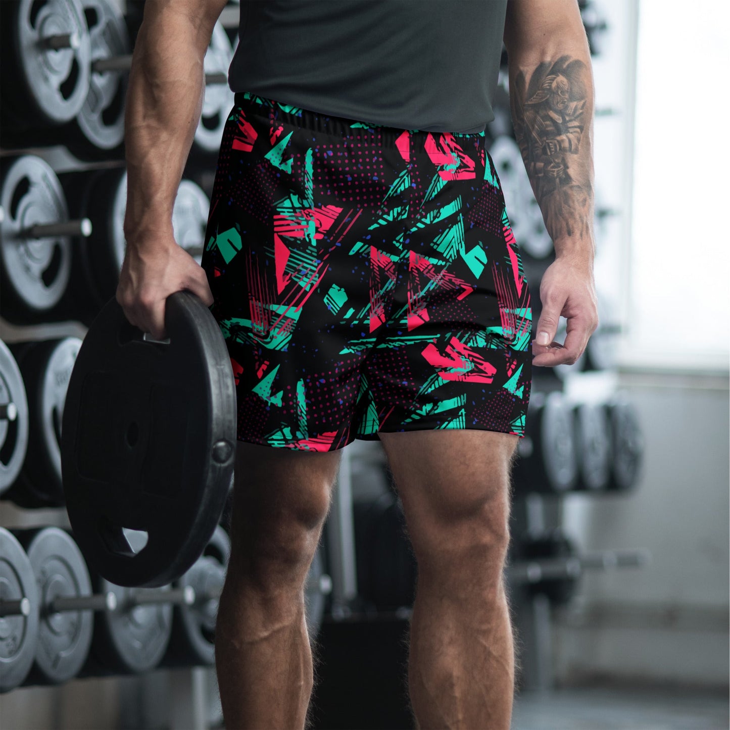 Neon Shatter CAMO Unisex Athletic Long Shorts - 2XS