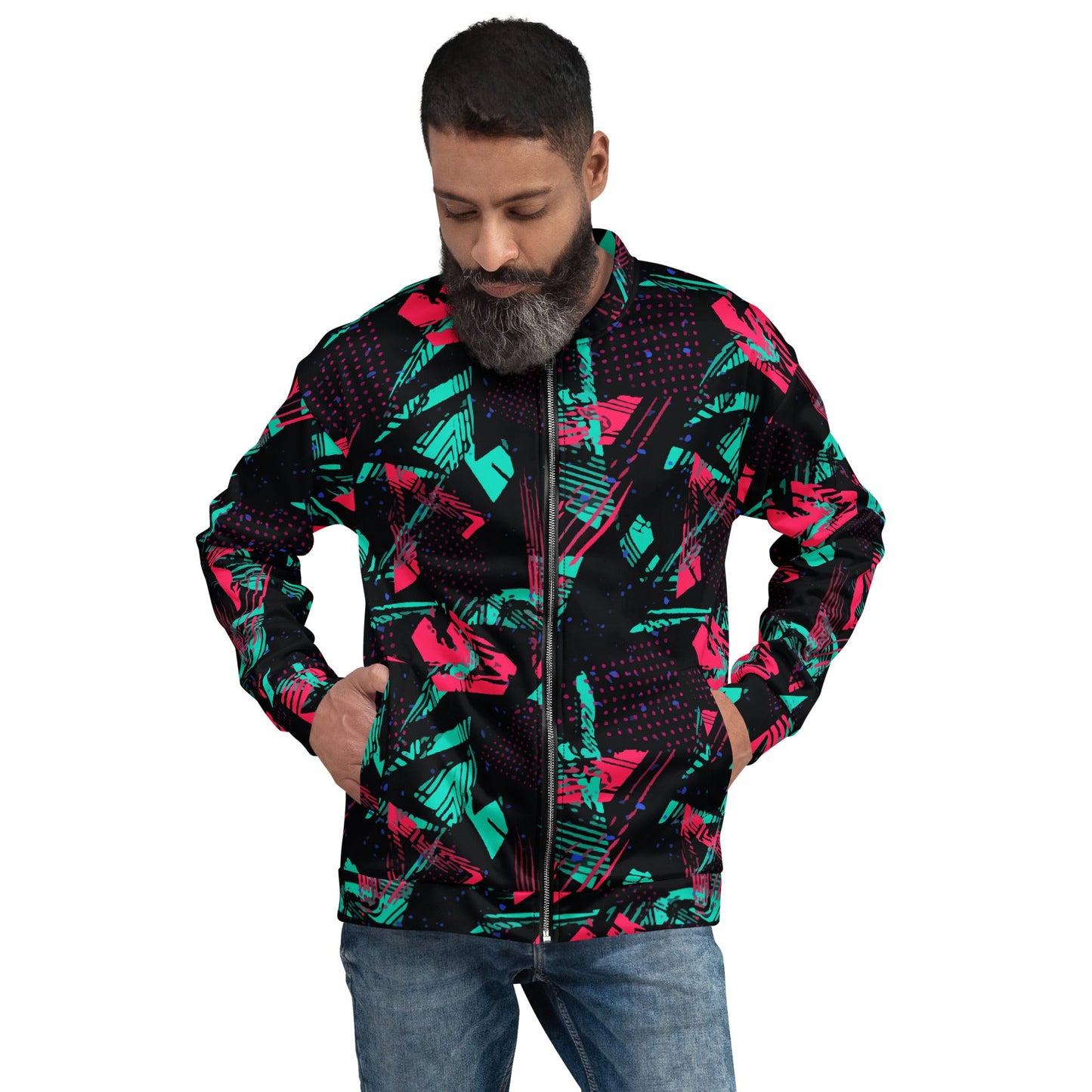 Neon Shatter CAMO Unisex Bomber Jacket - XS