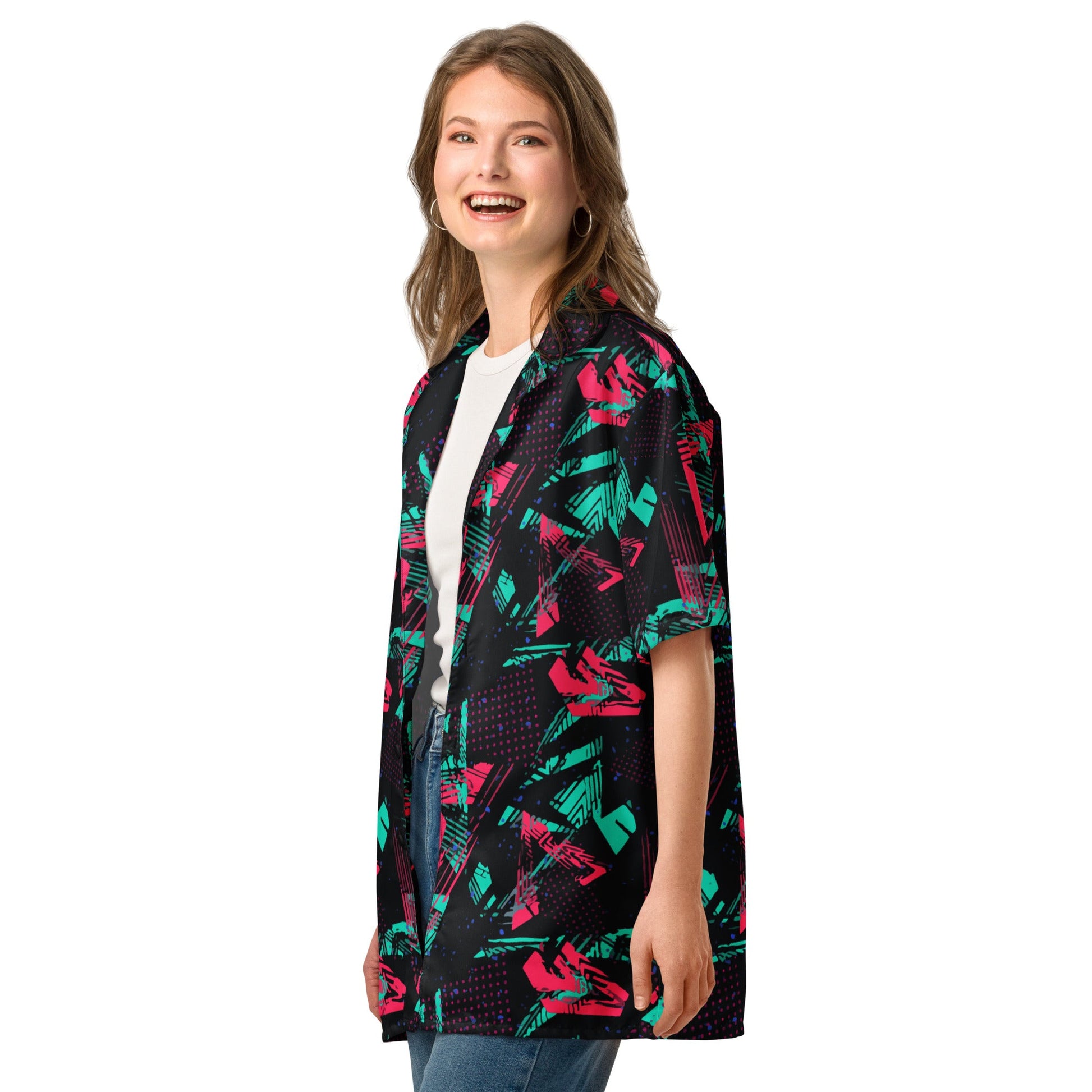 Neon Shatter CAMO Unisex Short-Sleeve Button Shirt