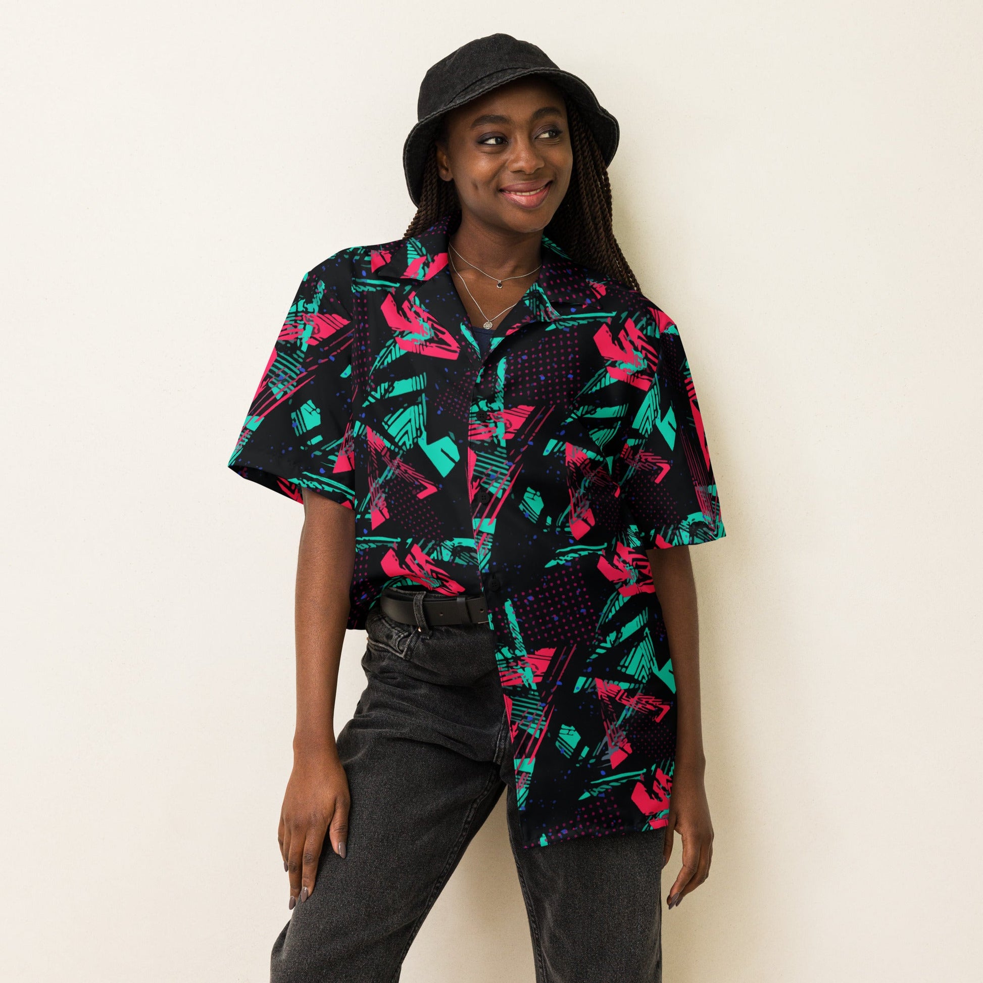 Neon Shatter CAMO Unisex Short-Sleeve Button Shirt