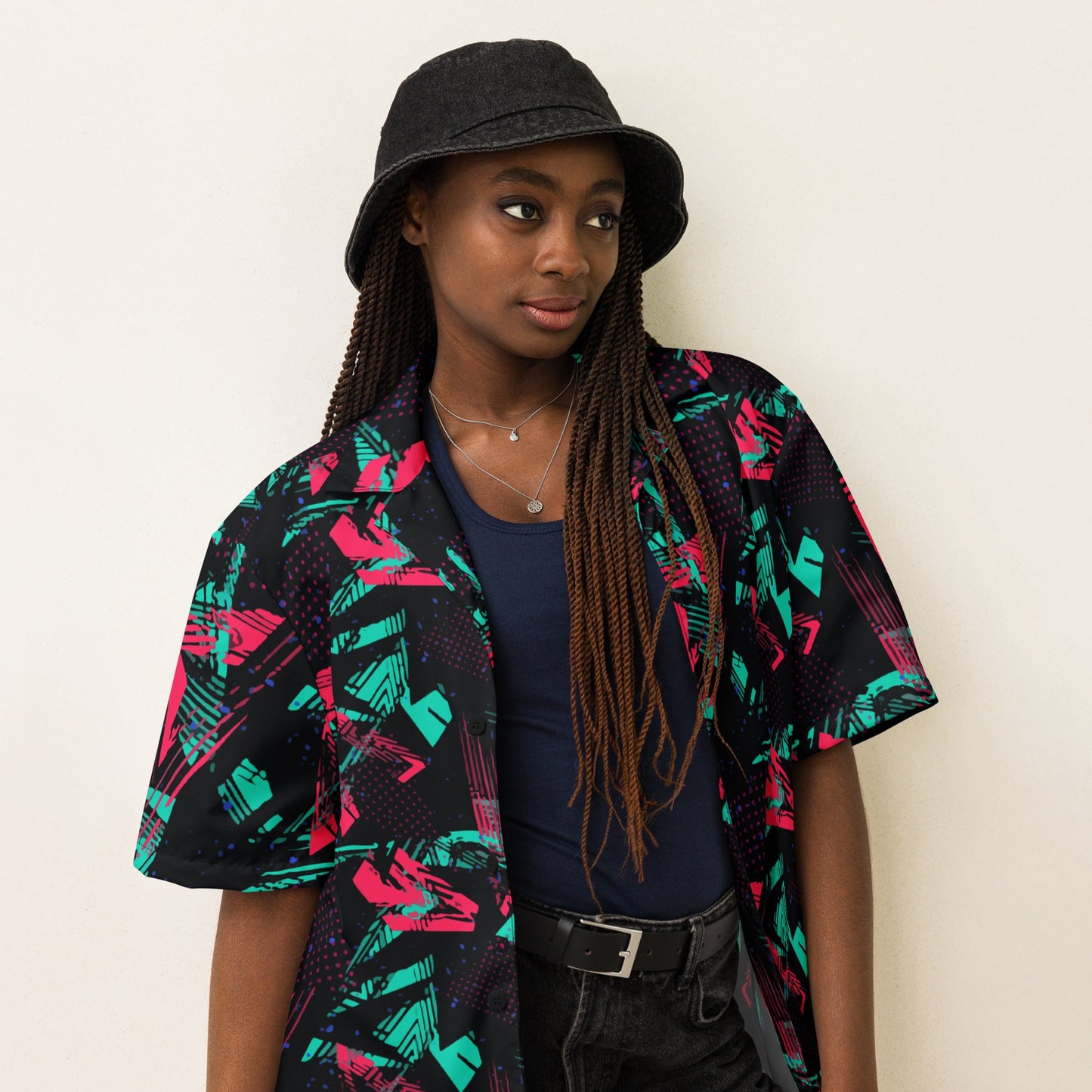 Neon Shatter CAMO Unisex Short-Sleeve Button Shirt