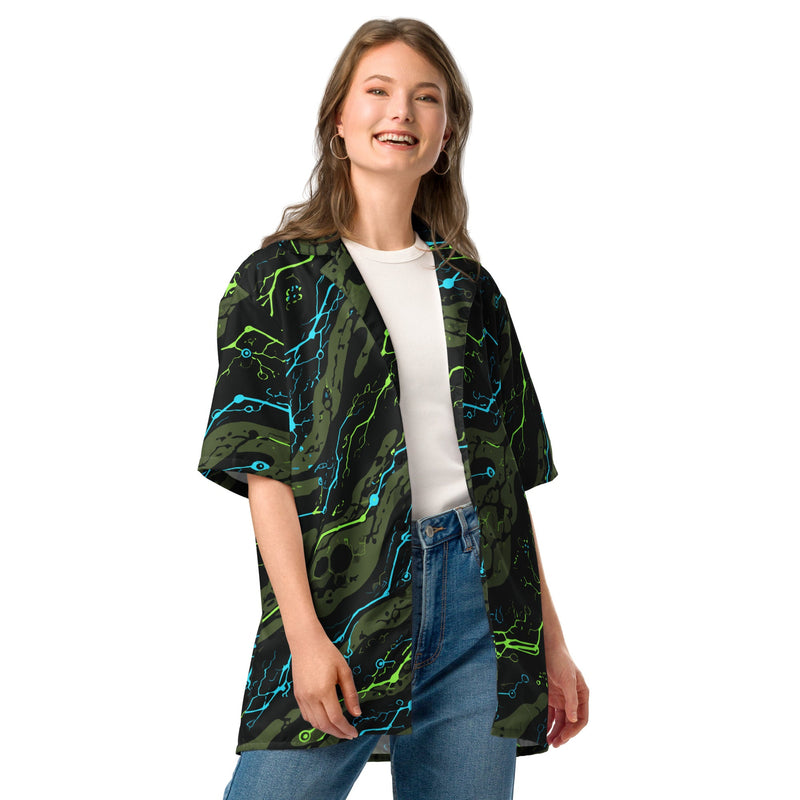 Neuro-Stripe Bio-Neural Night CAMO Unisex Short-Sleeve Button Shirt - Button-Up