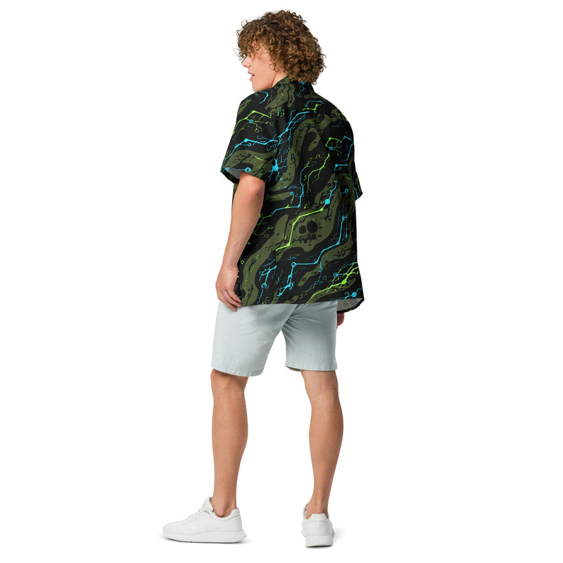 Neuro-Stripe Bio-Neural Night CAMO Unisex Short-Sleeve Button Shirt - Button-Up