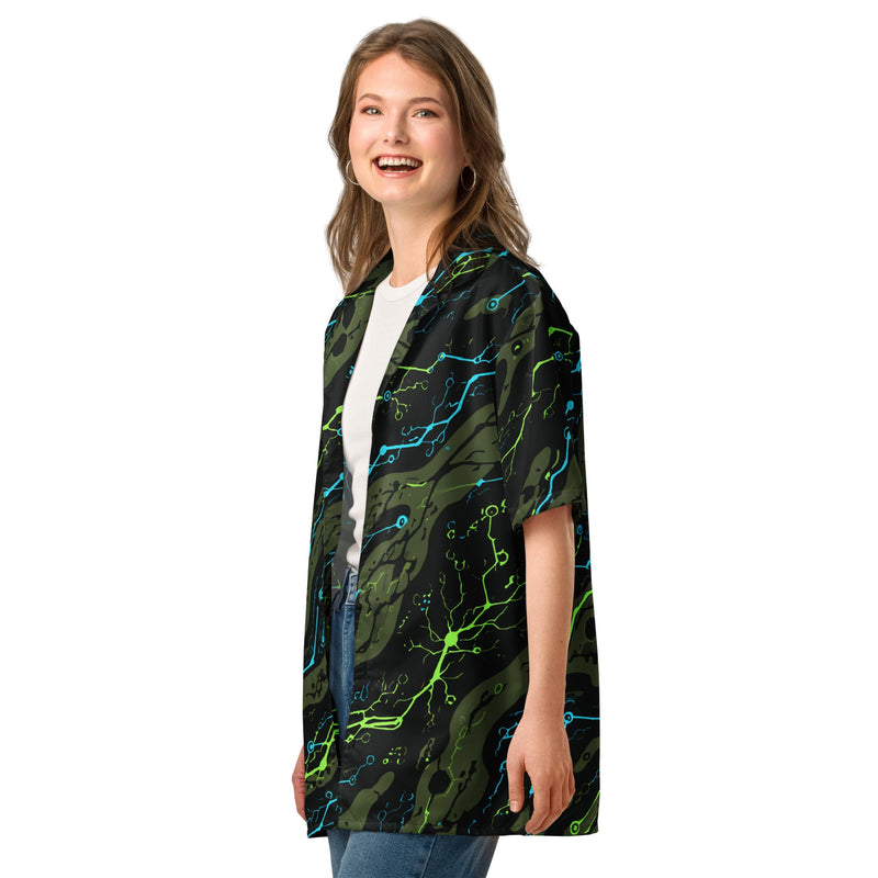Neuro-Stripe Bio-Neural Night CAMO Unisex Short-Sleeve Button Shirt - Button-Up