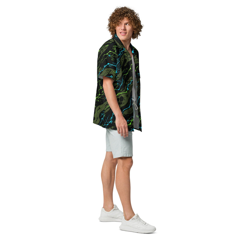 Neuro-Stripe Bio-Neural Night CAMO Unisex Short-Sleeve Button Shirt - Button-Up