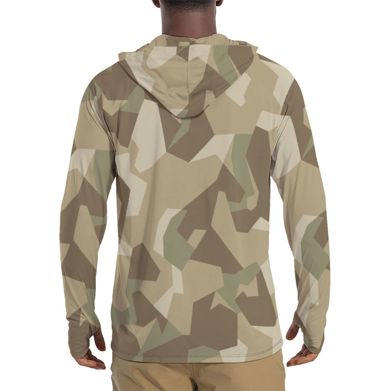 Nordic Leaf Pile Desert CAMO Mens Sunscreen Sports Hoodie With Thumb Holes