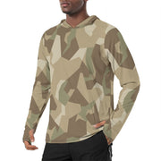 Nordic Leaf Pile Desert CAMO Mens Sunscreen Sports Hoodie With Thumb Holes - S / White