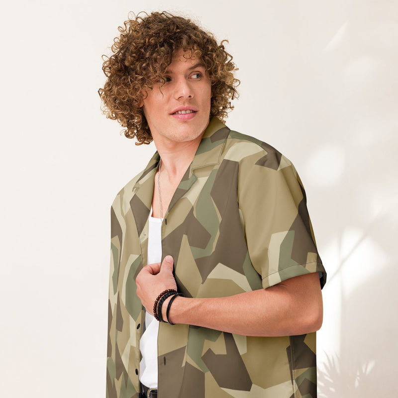 Nordic Leaf Pile Desert CAMO Unisex Short-Sleeve Button Shirt - 2XS - Button-Up