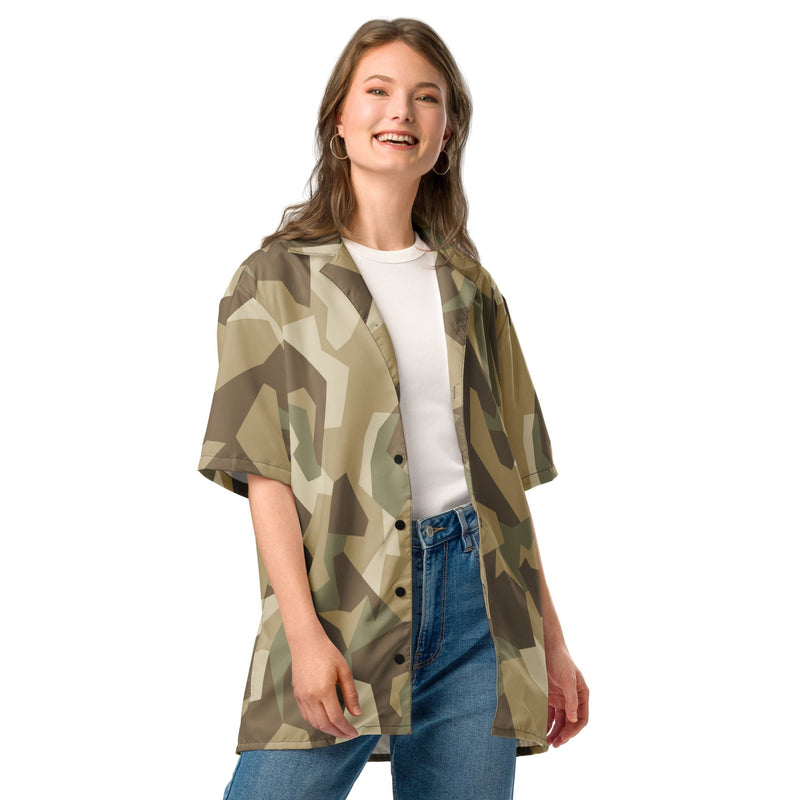 Nordic Leaf Pile Desert CAMO Unisex Short-Sleeve Button Shirt - Button-Up