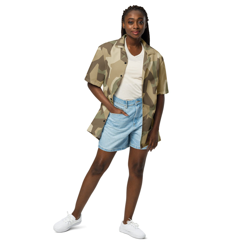 Nordic Leaf Pile Desert CAMO Unisex Short-Sleeve Button Shirt - Button-Up