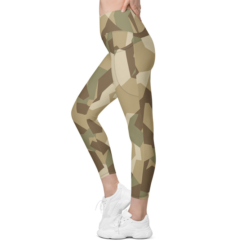 Nordic Leaf Pile Desert CAMO Womens Leggings with Pockets - Women