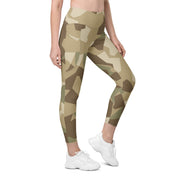 Nordic Leaf Pile Desert CAMO Womens Leggings with Pockets - 2XS - Women