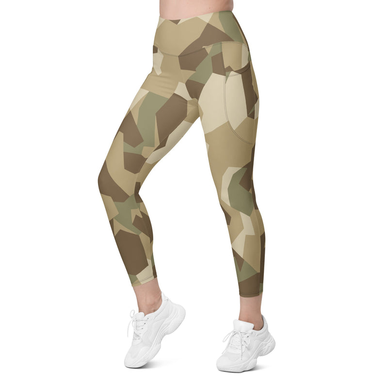Nordic Leaf Pile Desert CAMO Womens Leggings with Pockets - Women