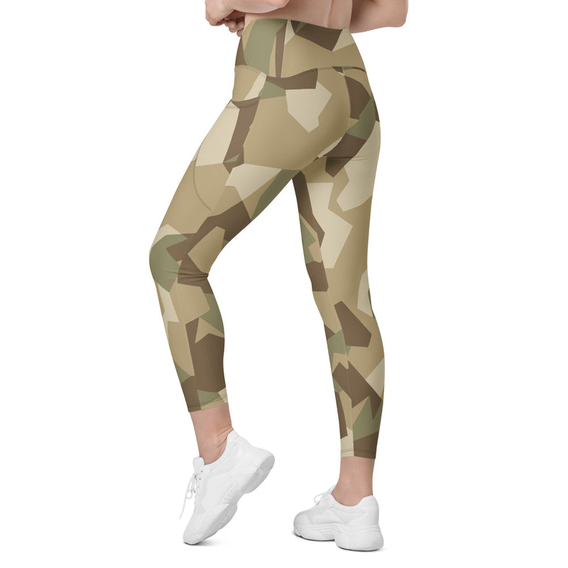 Nordic Leaf Pile Desert CAMO Womens Leggings with Pockets - Women