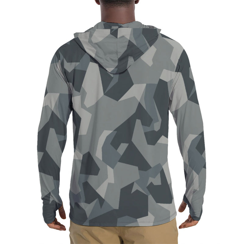 Nordic Leaf Pile Urban CAMO Mens Sunscreen Sports Hoodie With Thumb Holes