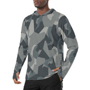 Nordic Leaf Pile Urban CAMO Mens Sunscreen Sports Hoodie With Thumb Holes - S / White