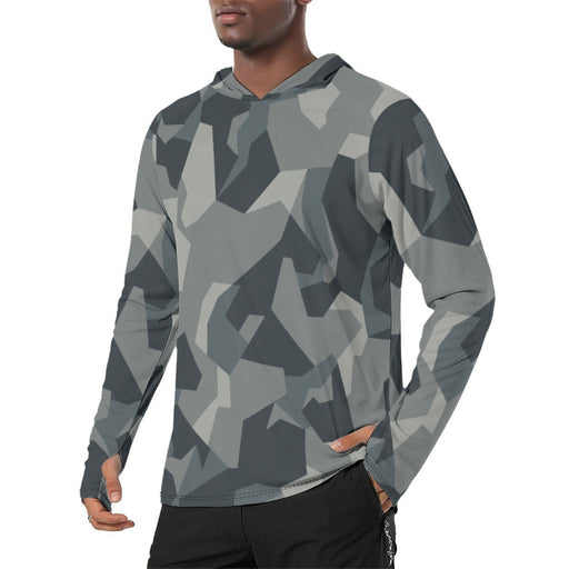 Nordic Leaf Pile Urban CAMO Mens Sunscreen Sports Hoodie With Thumb Holes - S / White