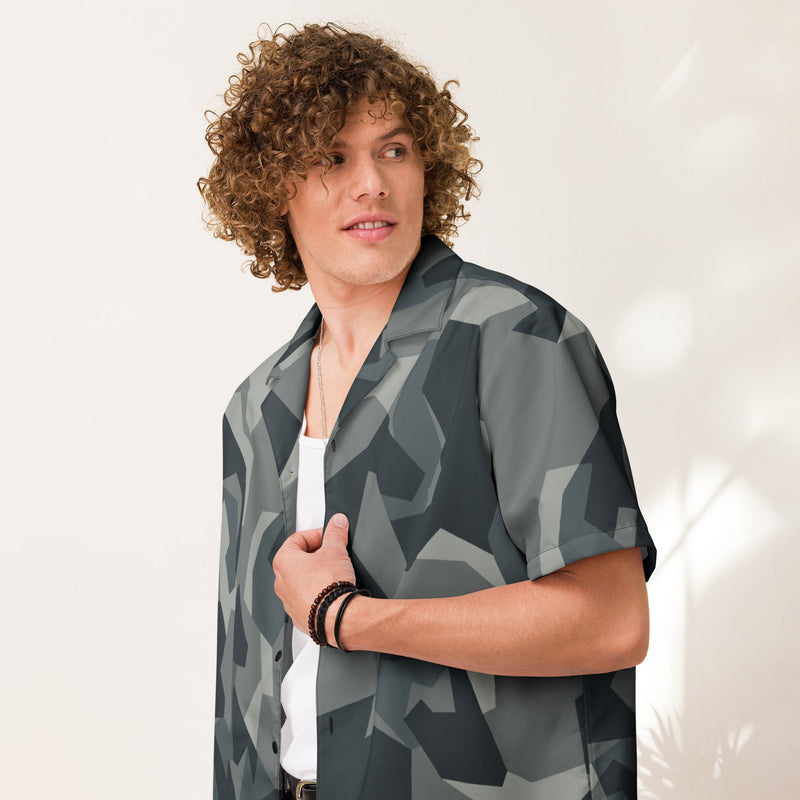 Nordic Leaf Pile Urban CAMO Unisex Short-Sleeve Button Shirt - 2XS - Button-Up