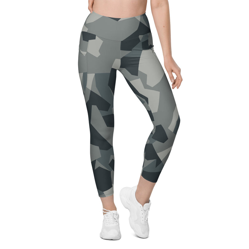 Nordic Leaf Pile Urban CAMO Womens Leggings with Pockets - Women