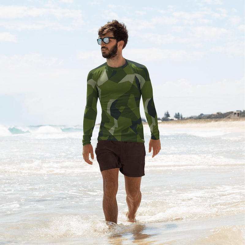 Nordic Leaf Pile Woodland CAMO Mens Long-Sleeve Rash Guard - XS - LS