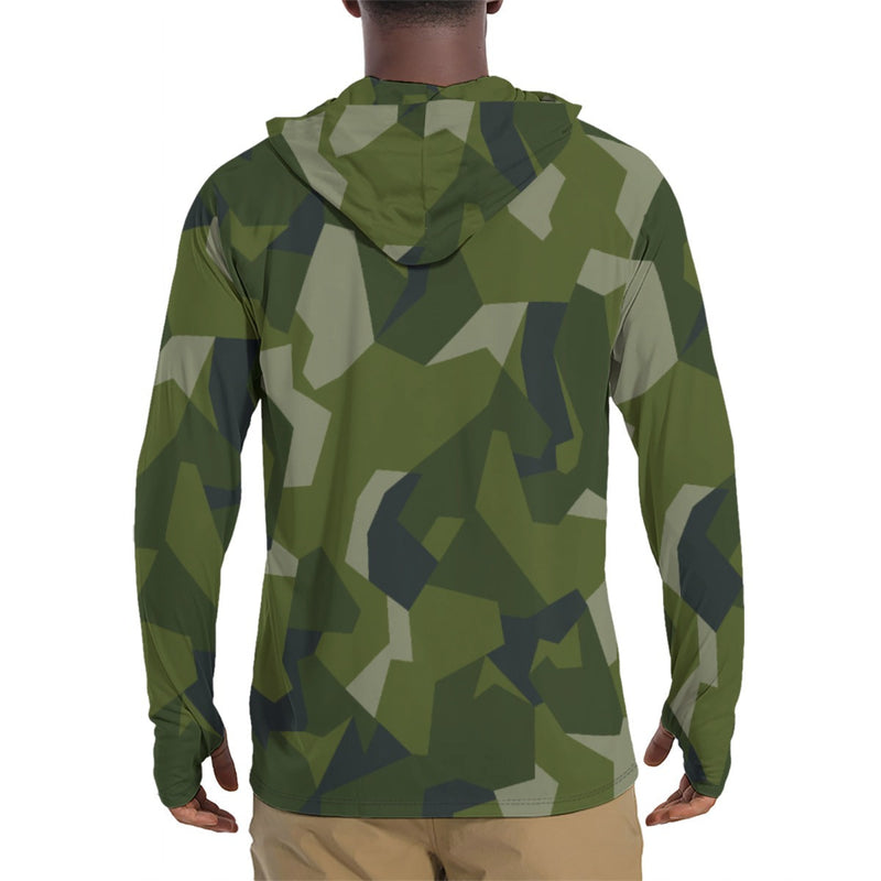 Nordic Leaf Pile Woodland CAMO Mens Sunscreen Sports Hoodie With Thumb Holes