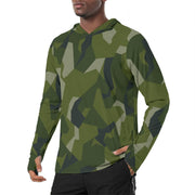 Nordic Leaf Pile Woodland CAMO Mens Sunscreen Sports Hoodie With Thumb Holes - S / White