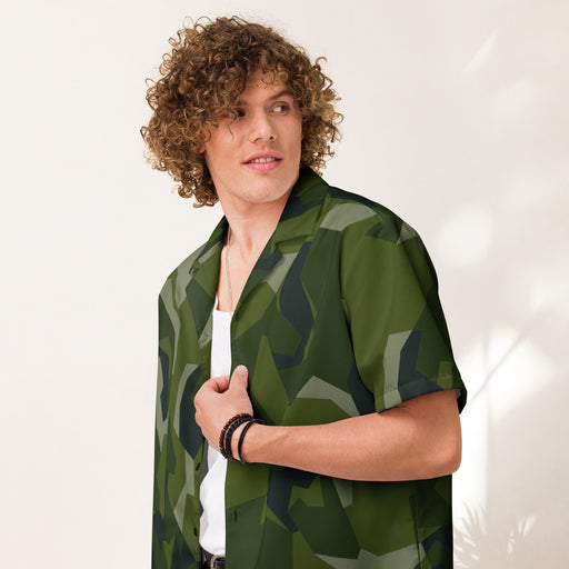 Nordic Leaf Pile Woodland CAMO Unisex Short-Sleeve Button Shirt - 2XS - Button-Up