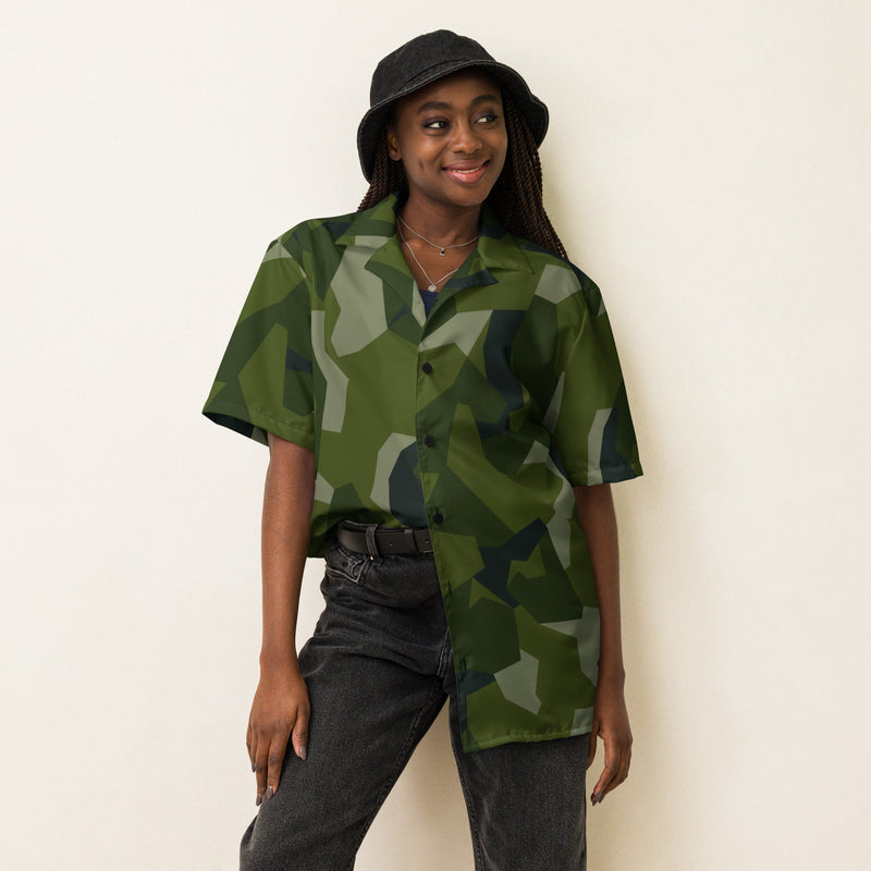 Nordic Leaf Pile Woodland CAMO Unisex Short-Sleeve Button Shirt - Button-Up
