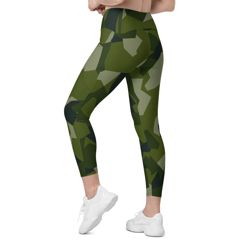 Nordic Leaf Pile Woodland CAMO Womens Leggings with Pockets - Women