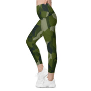 Nordic Leaf Pile Woodland CAMO Womens Leggings with Pockets - Women