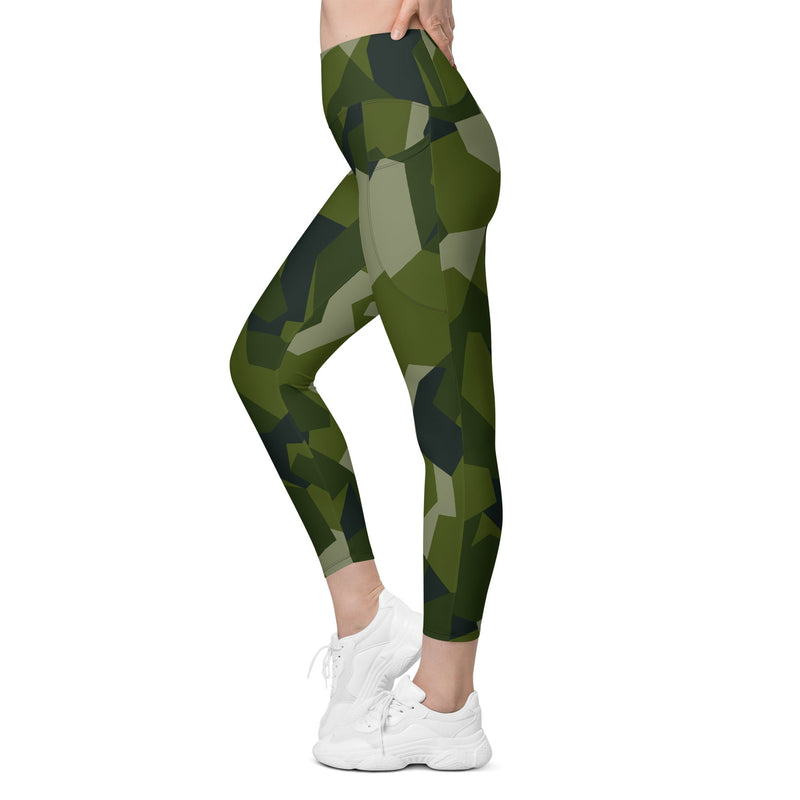 Nordic Leaf Pile Woodland CAMO Womens Leggings with Pockets - Women