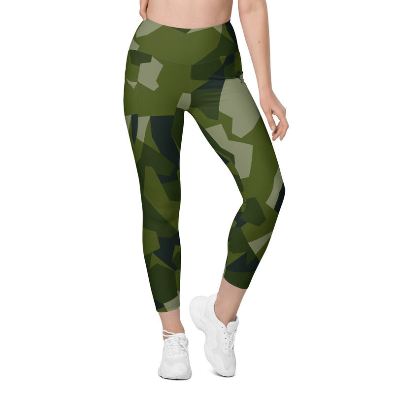 Nordic Leaf Pile Woodland CAMO Womens Leggings with Pockets - Women