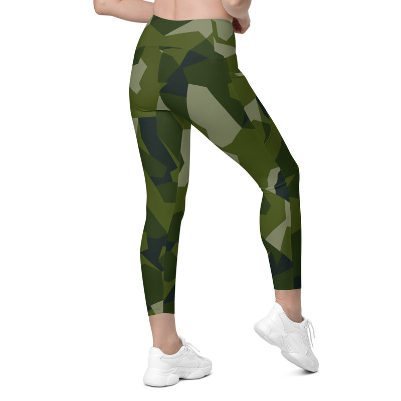 Nordic Leaf Pile Woodland CAMO Womens Leggings with Pockets - Women