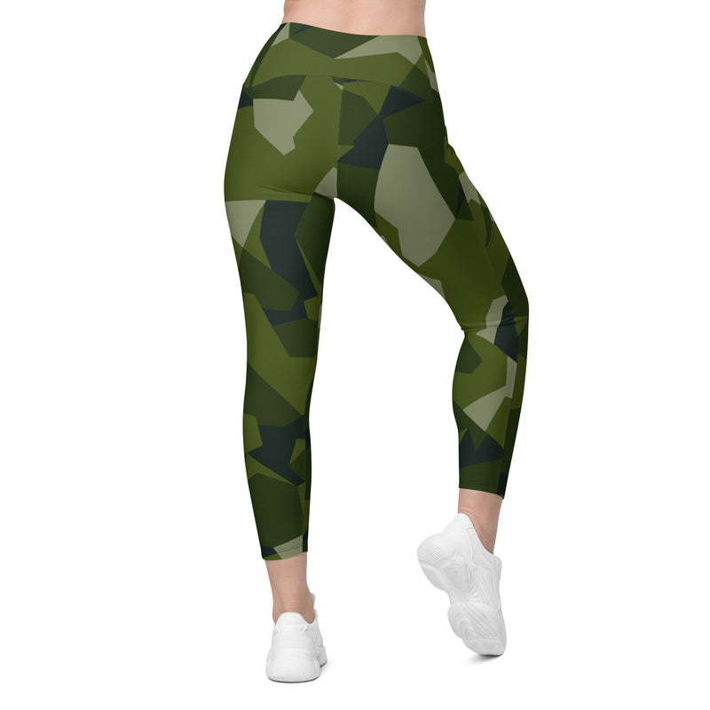 Nordic Leaf Pile Woodland CAMO Womens Leggings with Pockets - Women