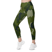 Nordic Leaf Pile Woodland CAMO Womens Leggings with Pockets - Women